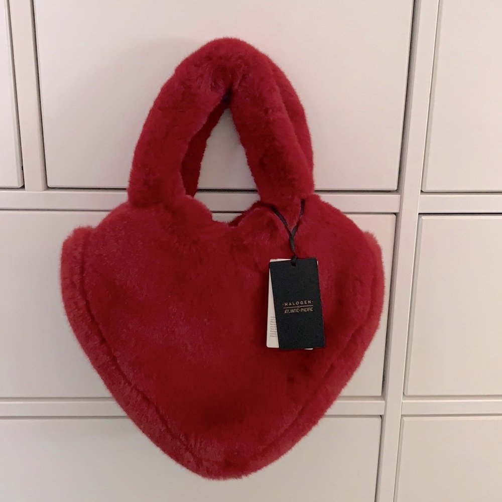 Halogen Red Plush Heart Tote Bag NWT